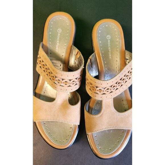 Rockport Womens Slip on Suede Sandals Cutout Size 8 Very Good Condition - Picture 2 of 9